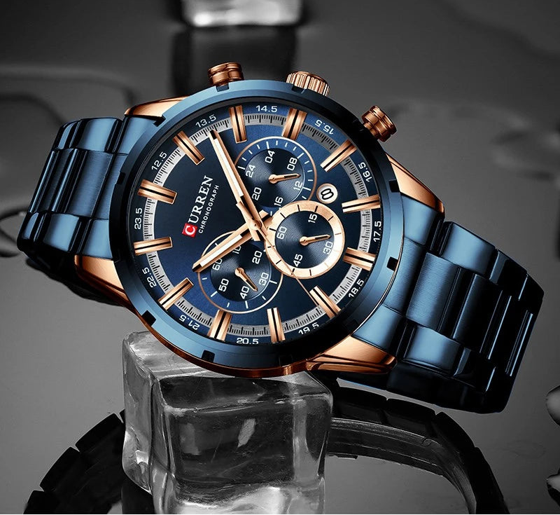 Top Brand Luxury Military Leather Wrist Watch Casual Sport Watches for Men Blue Man Clock Fashion Chronograph Wristwatch