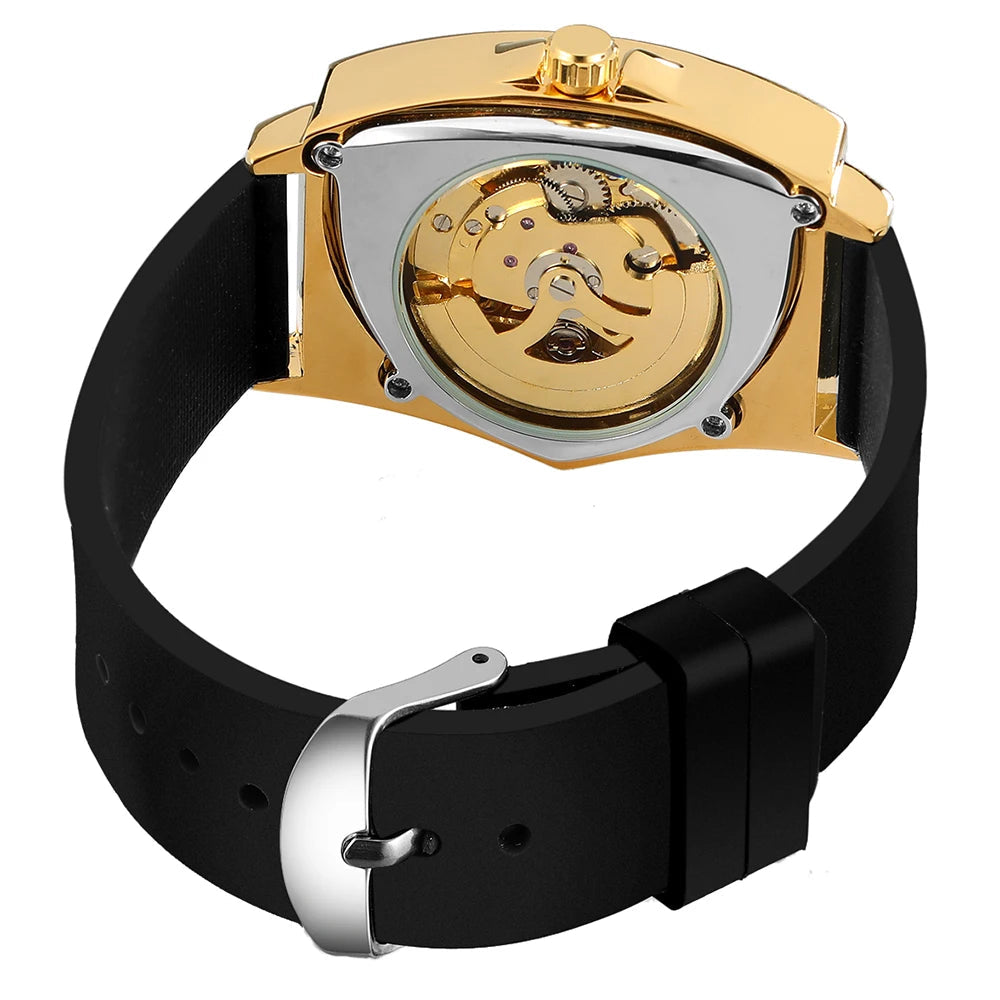 High Range Men's Automatic Mechanica Watches Luminous Luxury Tourbillon Gold Wristwatch Rubber Strap Triangle