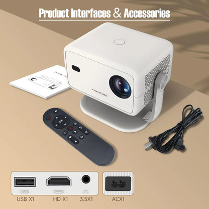 Projector 4K Auto Focus & Keystone Native 1080P Android11 Allwinner H713 BT5.2 WIFI6 360° Portable Outdoor
