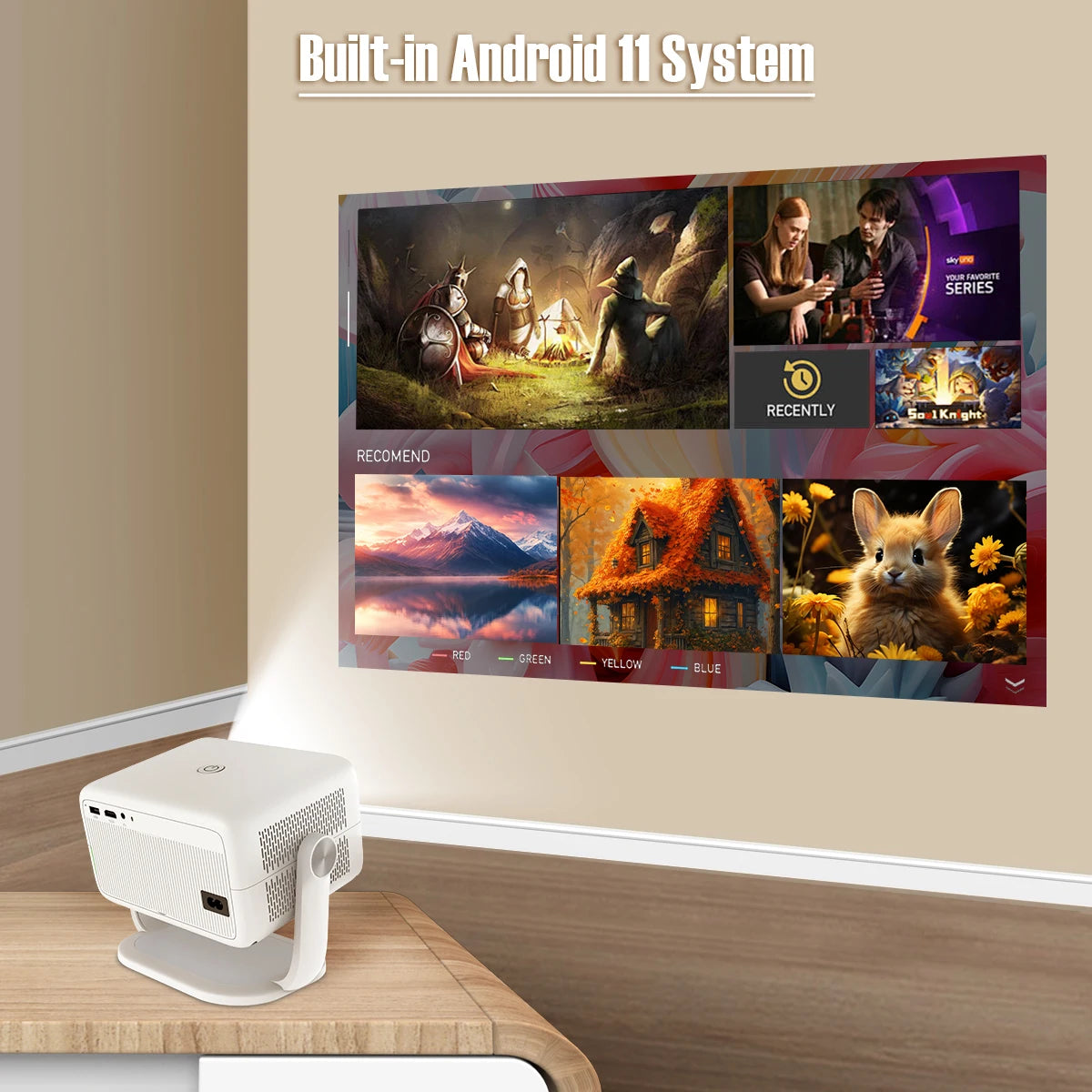 Projector 4K Auto Focus & Keystone Native 1080P Android11 Allwinner H713 BT5.2 WIFI6 360° Portable Outdoor