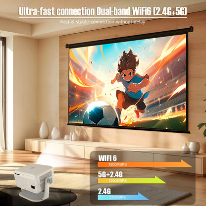 Projector 4K Auto Focus & Keystone Native 1080P Android11 Allwinner H713 BT5.2 WIFI6 360° Portable Outdoor