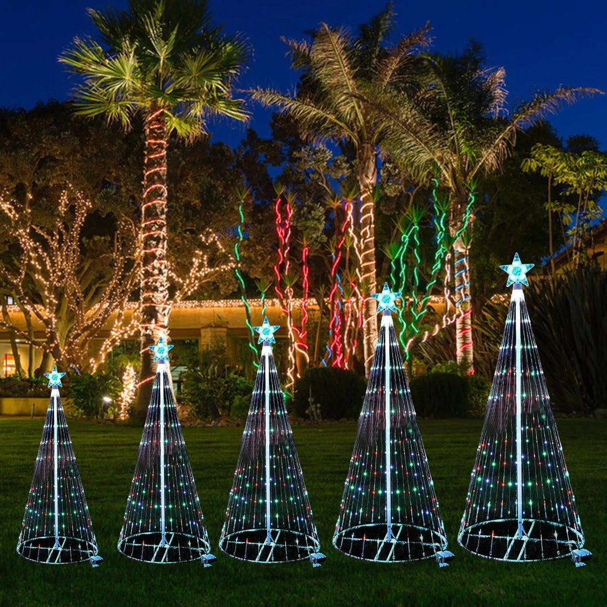 Christmas Tree Waterfall Star Lights