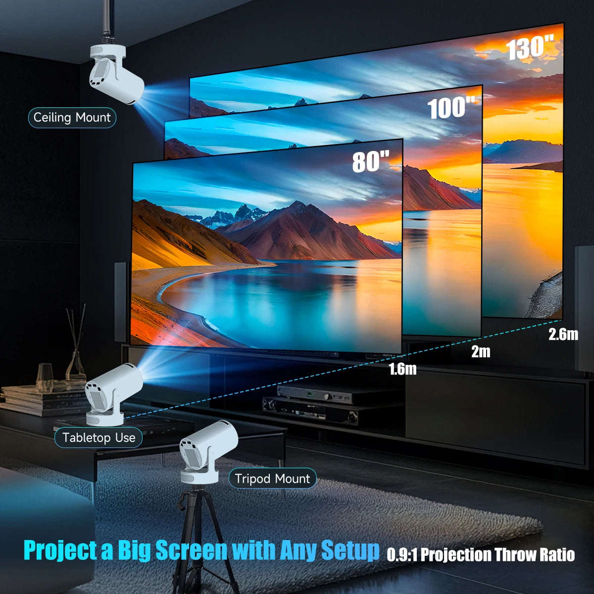 Pro + Projector 4K 720P With 5W Speaker Android 11 WiFi 6 BT5.4 Outdoor Video Home Theater Projector