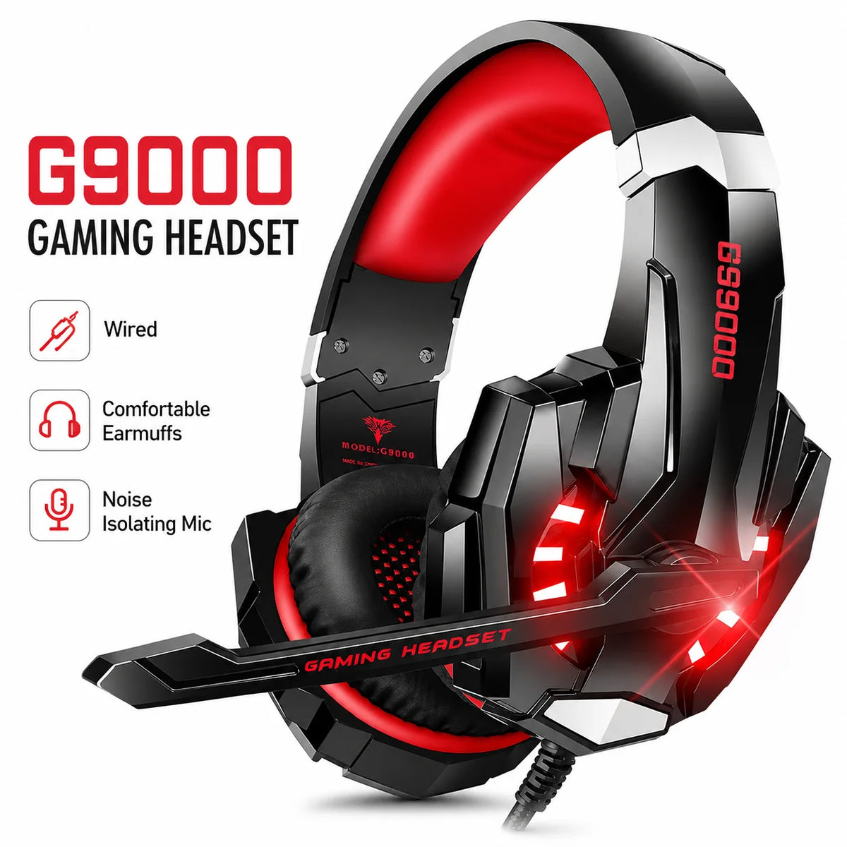 G9000 Wired Gaming Headset with Microphone & LED Light