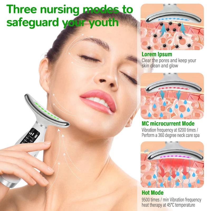 EMS Micro-current Neck Face Beauty Device 7 Color Facial Massager for Enhanced Face Neck and Shoulder Care with Vibrating - Global Mix