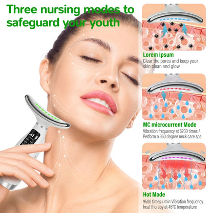 EMS Micro-current Neck Face Beauty Device 7 Color Facial Massager for Enhanced Face Neck and Shoulder Care with Vibrating - Global Mix