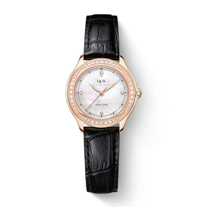 Diamond Leather Watch Sapphire & Waterproof