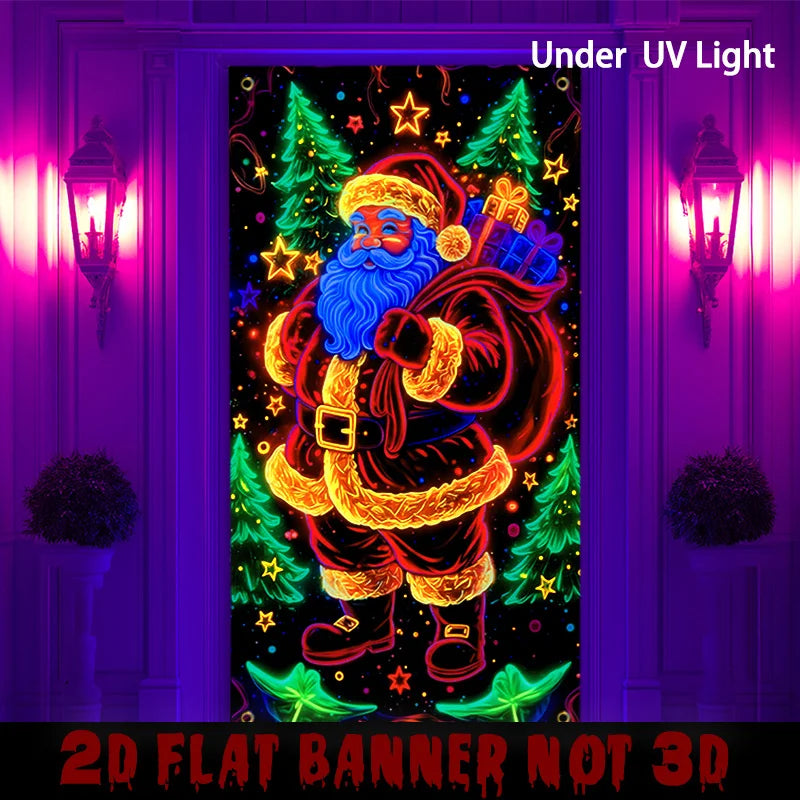 Neon Santa Christmas Hanging Flag