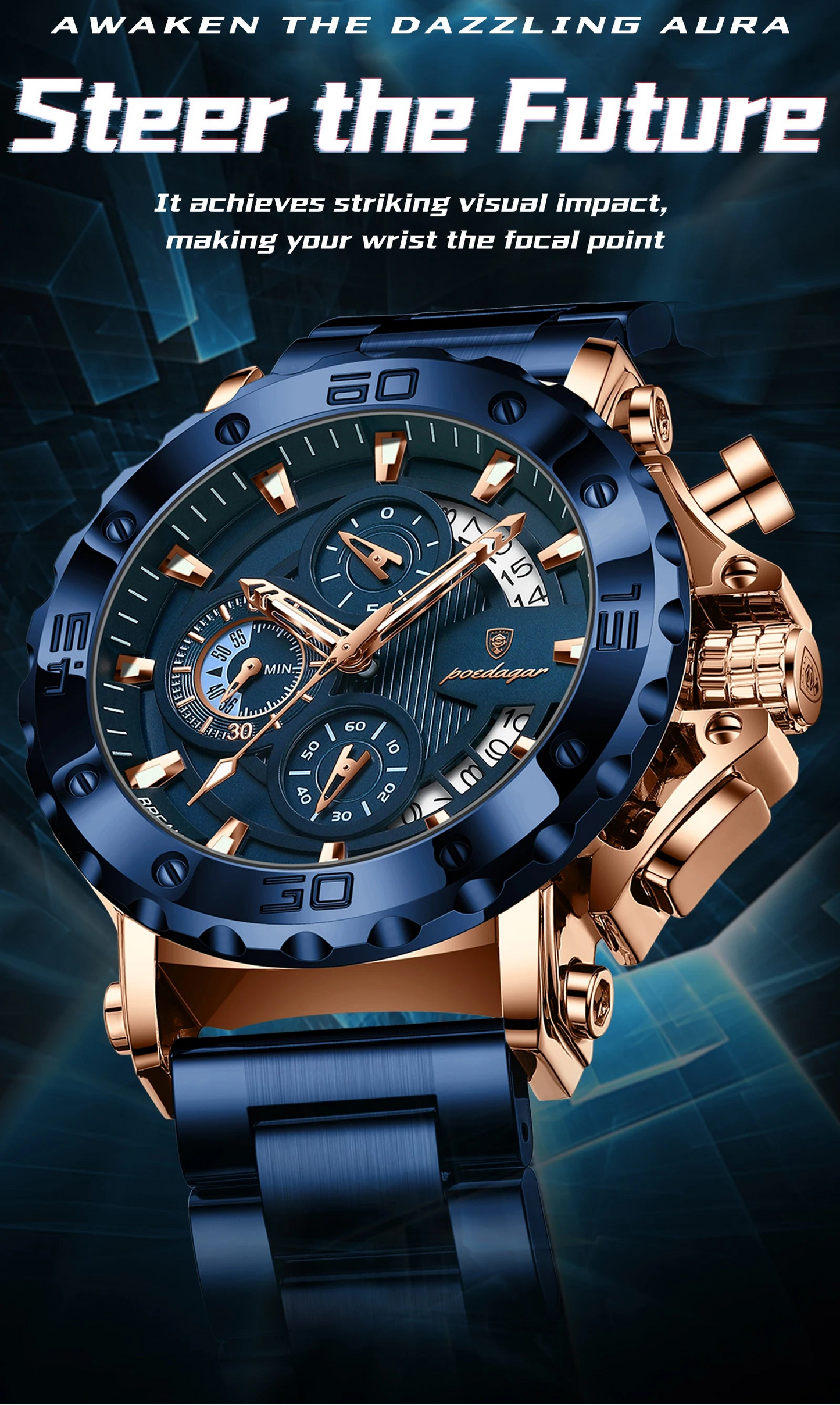 Luxury Men Wristwatch Date Luminous Waterproof Quartz Man Clock Chronograph Stainless Steel Fashion