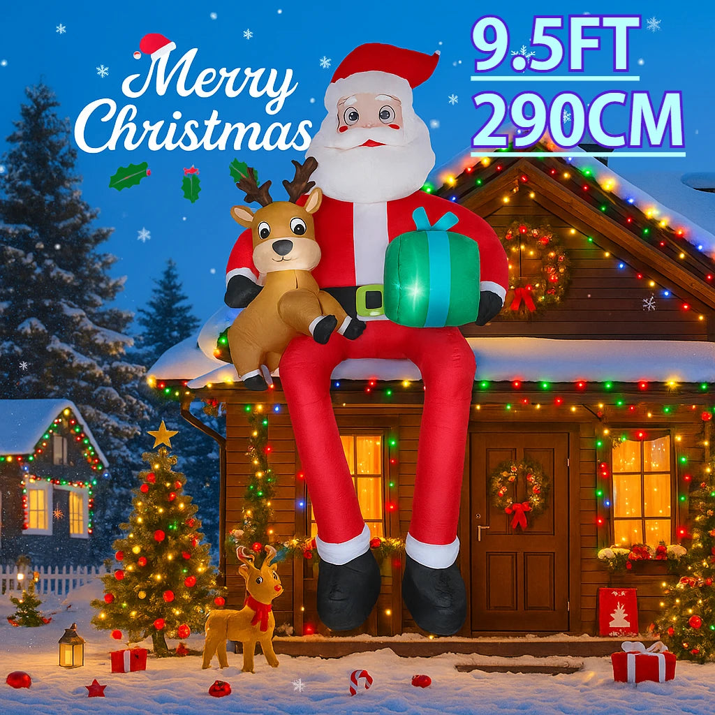 9.5 FT Inflatable Santa & Reindeer Christmas Decoration
