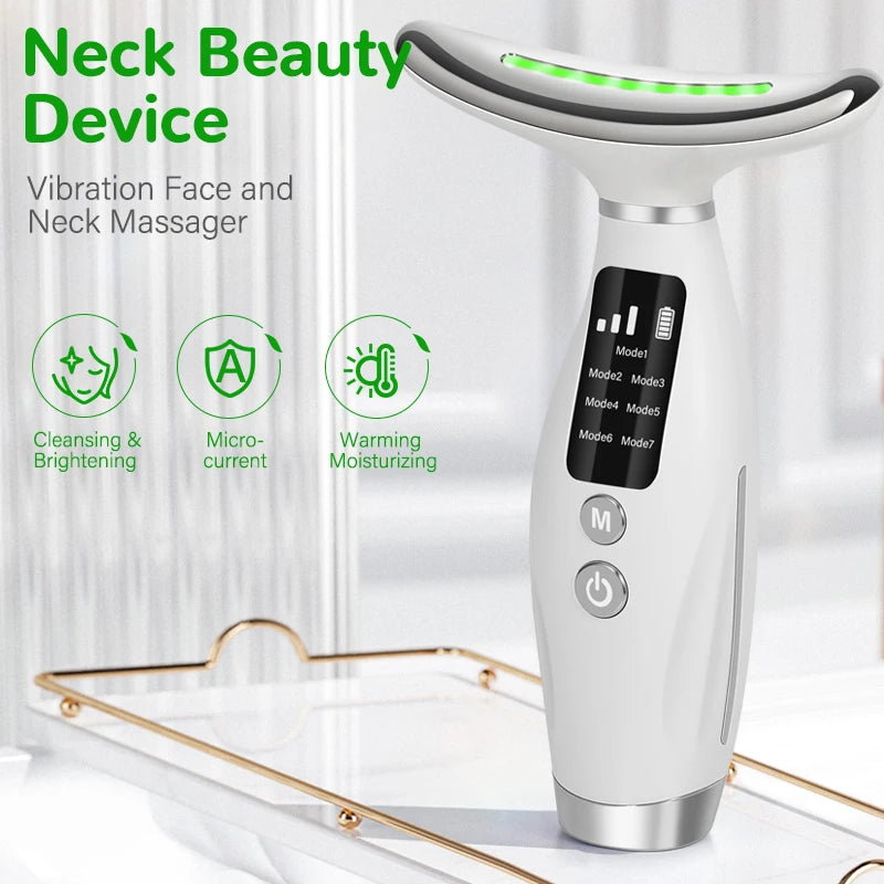 EMS Micro-current Neck Face Beauty Device 7 Color Facial Massager for Enhanced Face Neck and Shoulder Care with Vibrating - Global Mix