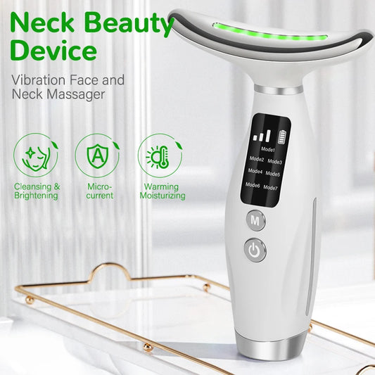 EMS Micro-current Neck Face Beauty Device 7 Color Facial Massager for Enhanced Face Neck and Shoulder Care with Vibrating - Global Mix