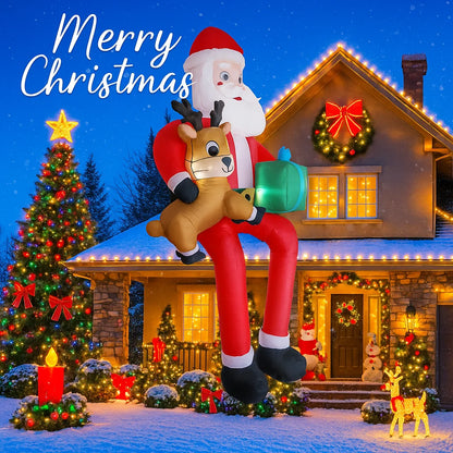9.5 FT Inflatable Santa & Reindeer Christmas Decoration