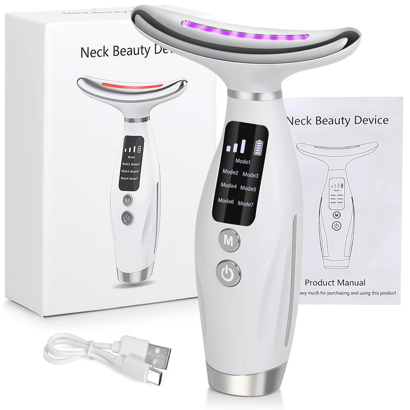 EMS Micro-current Neck Face Beauty Device 7 Color Facial Massager for Enhanced Face Neck and Shoulder Care with Vibrating - Global Mix