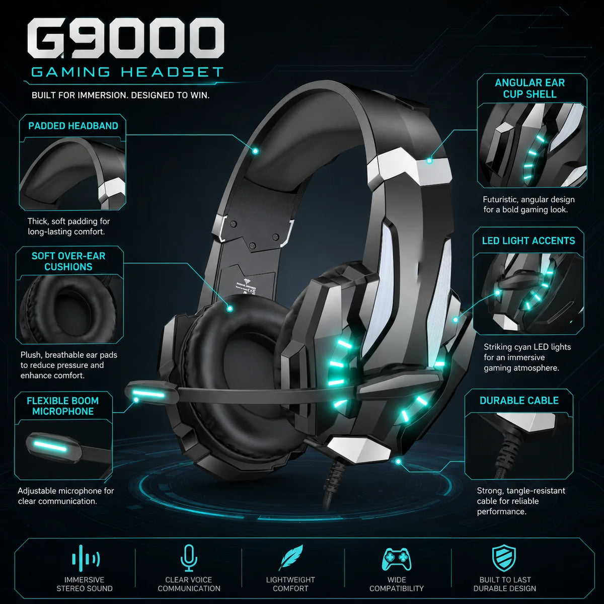 G9000 Wired Gaming Headset with Microphone & LED Light