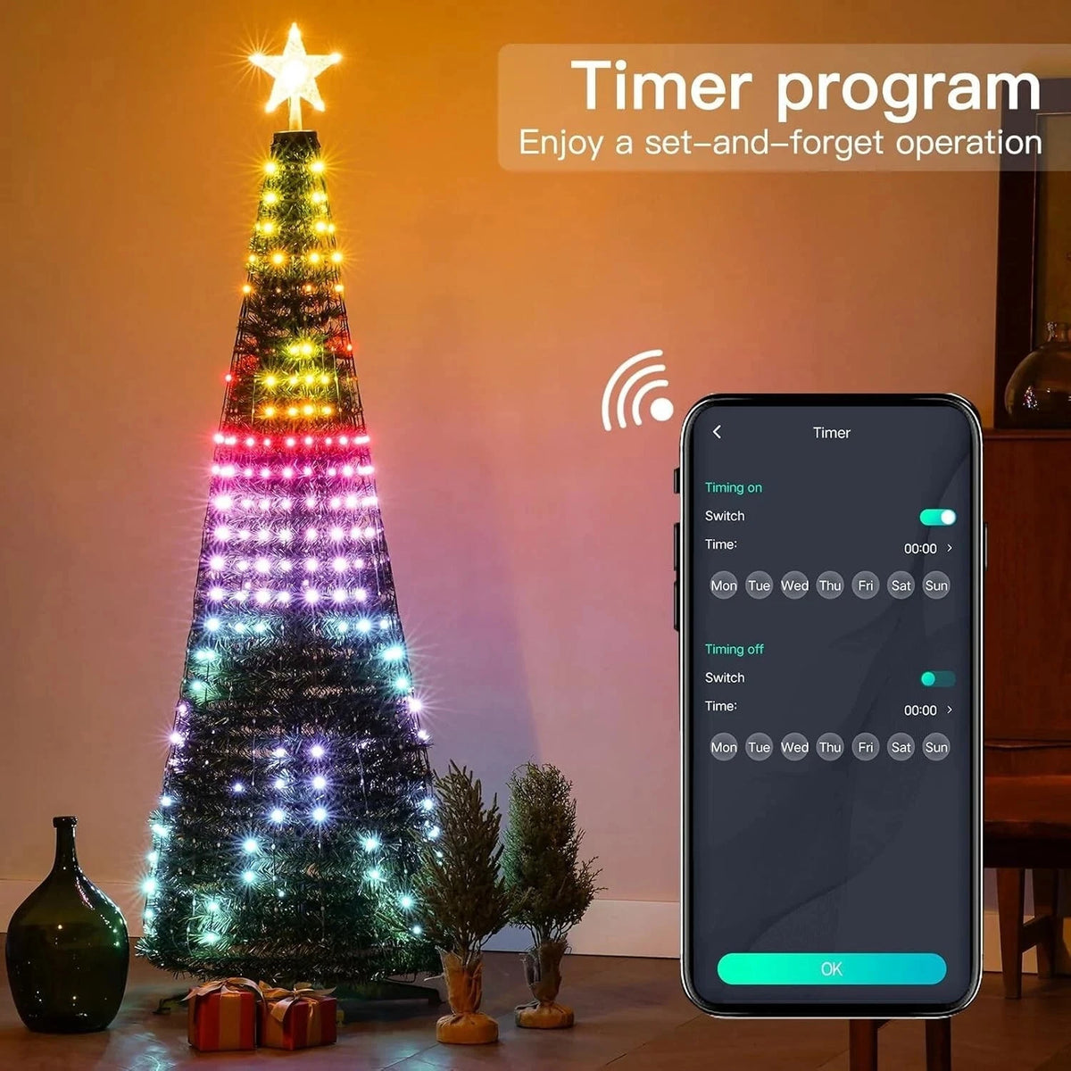 Smart Christmas Tree Lights with Star Topper