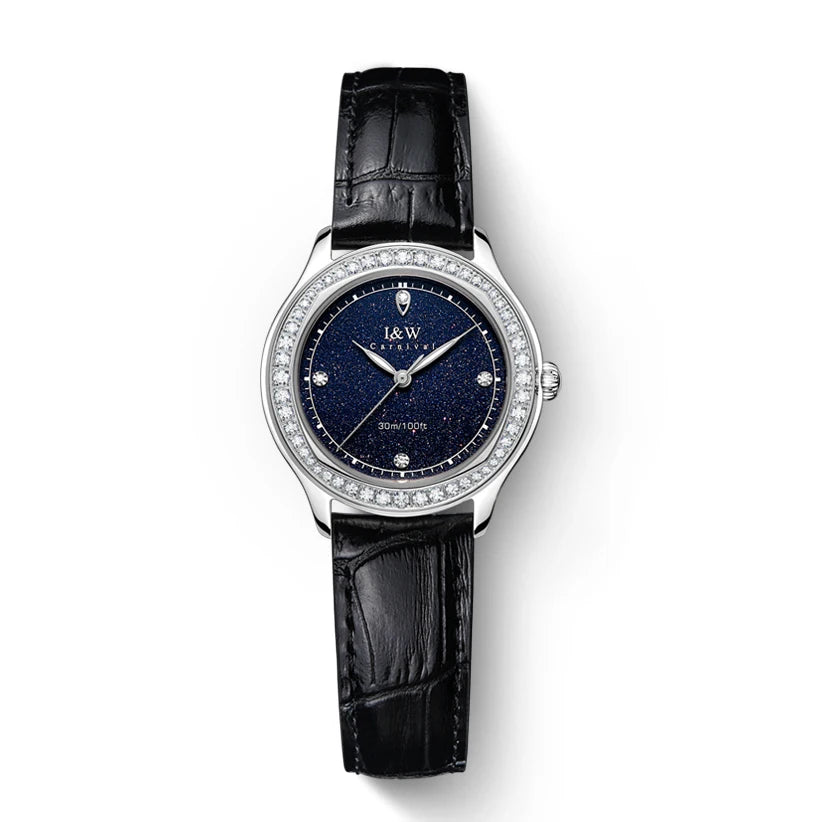 Diamond Leather Watch Sapphire & Waterproof