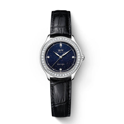 Diamond Leather Watch Sapphire & Waterproof