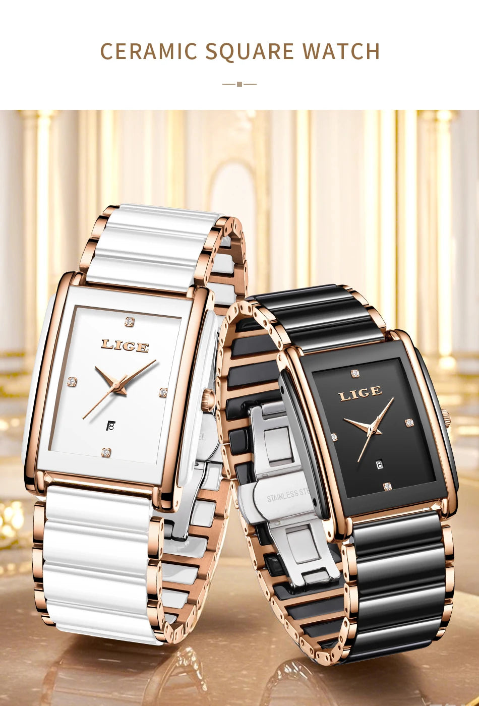 Elegant Square Ceramic Women’s Watch