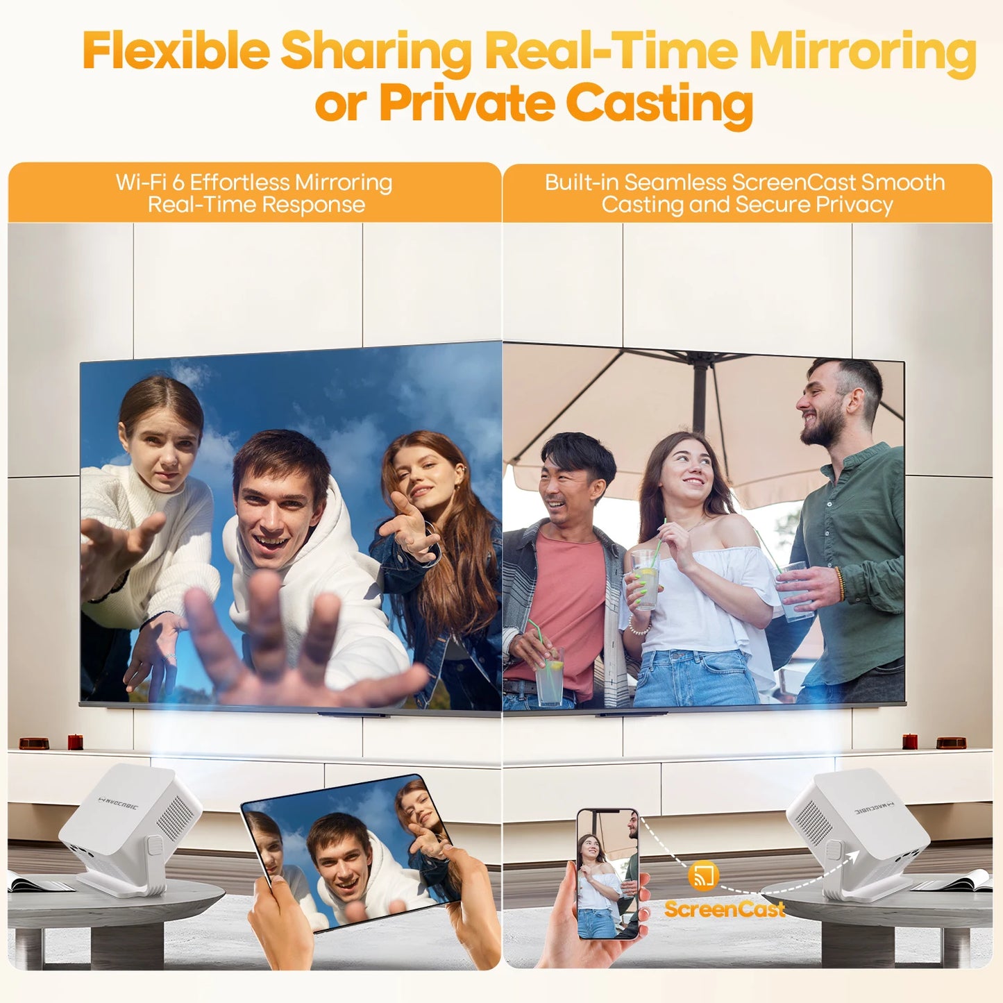 Auto Focus Android 14 4K Projector 400ANSI 8K Native 720P HY300 With Wifi6 BT5.4 Portable Outdoor