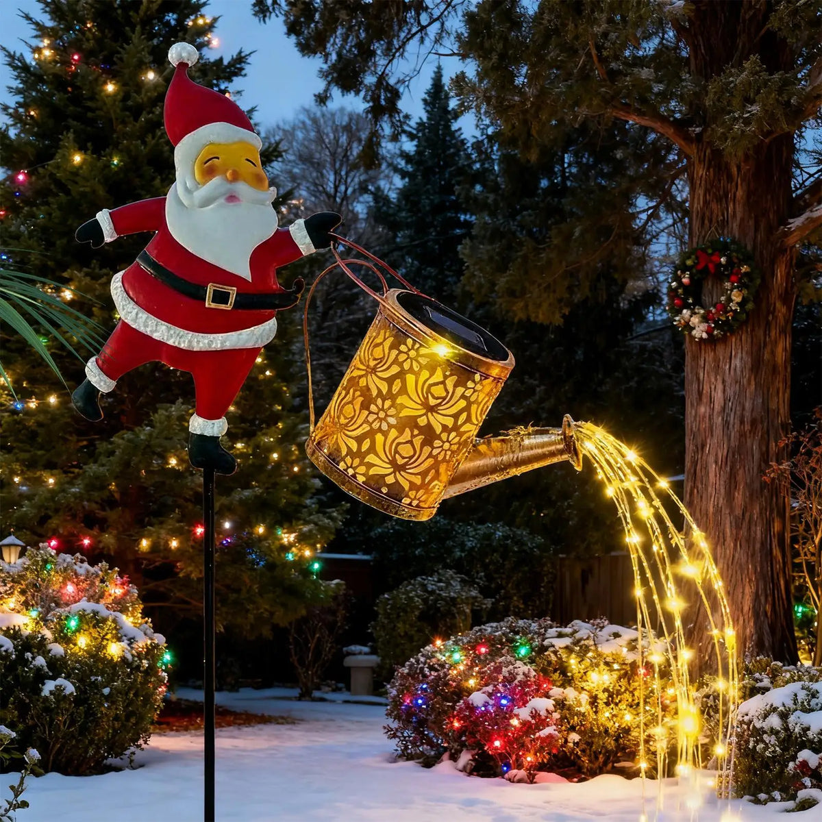 Solar Santa Watering Can Christmas Lights