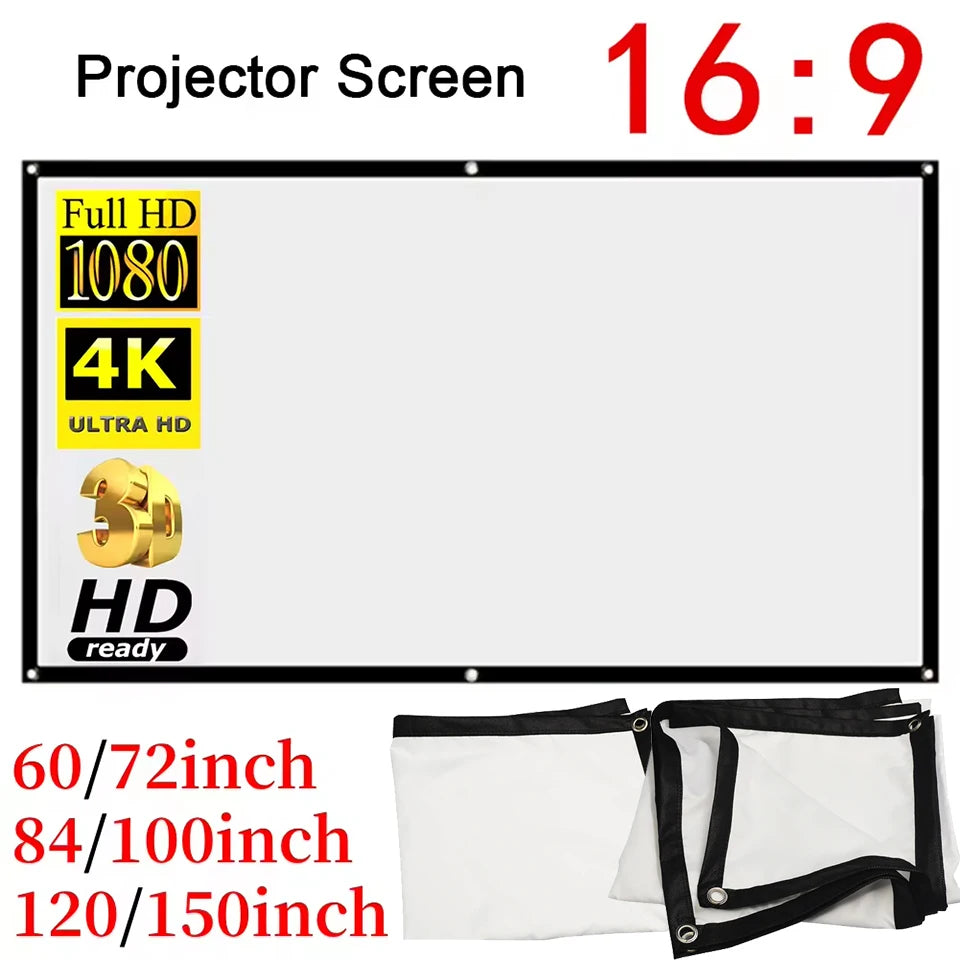 16:9 HD Display Various Sizes Projection Screen 4K High Quality for Home Office Household Bedroom Accessories