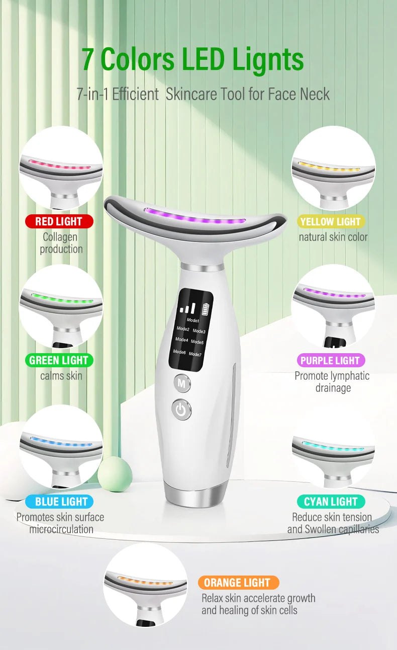 EMS Micro-current Neck Face Beauty Device 7 Color Facial Massager for Enhanced Face Neck and Shoulder Care with Vibrating - Global Mix