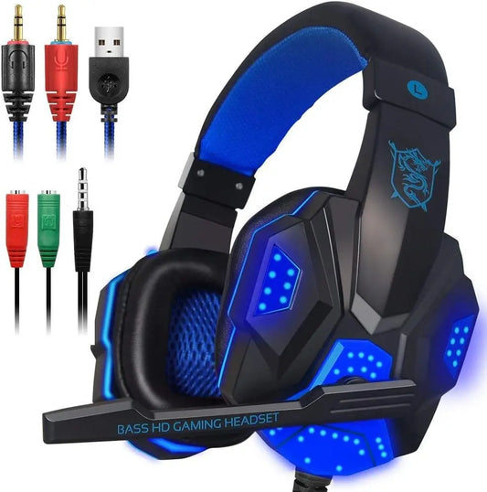 Gaming Headset with Mic and LED Light for PC Laptop Computer Cellphone PS4 Xbox 3.5mm Wired Stereo PC Gaming