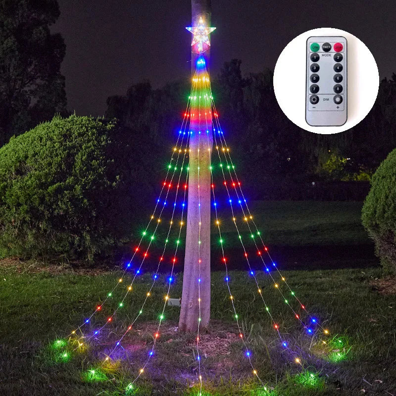 Christmas Tree Waterfall Star Lights