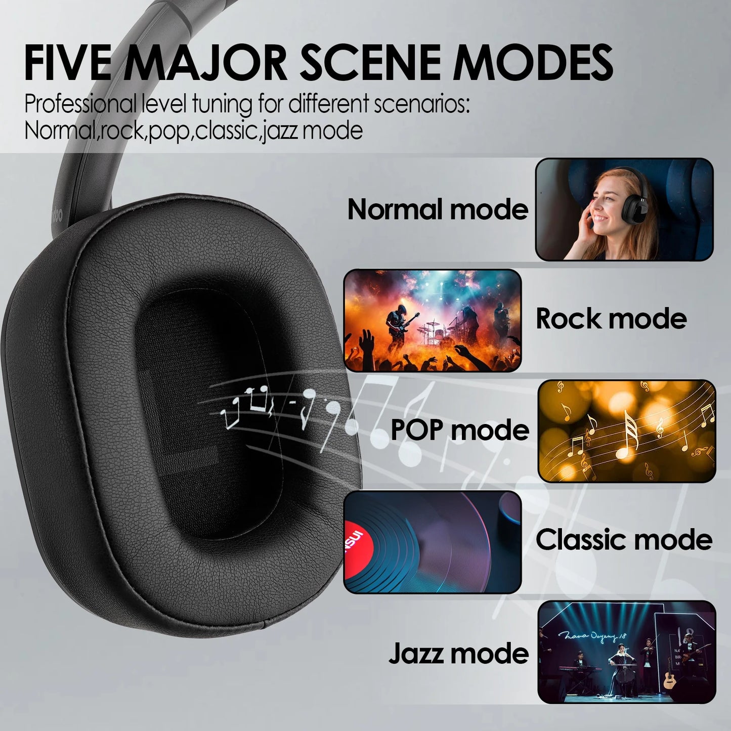 Hybrid Wireless Headphone Active Noise Cancelling Magnetic Touch Control LED Screen