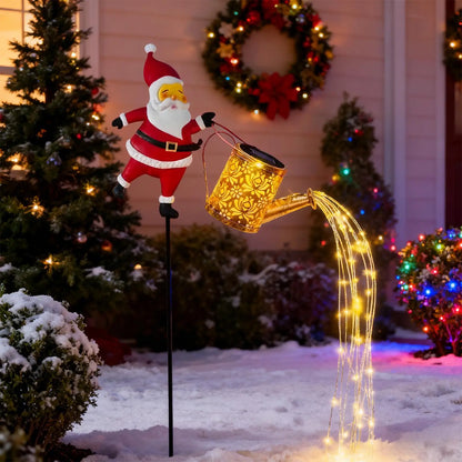 Solar Santa Watering Can Christmas Lights