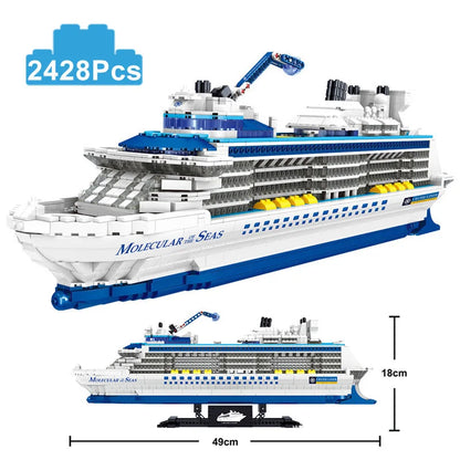 City 2428Pcs Cruise Liner Ship Sailing Boat Mini Model Building Blocks Creative Big Ocean Vessels