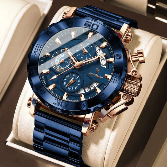 Luxury Men Wristwatch Date Luminous Waterproof Quartz Man Clock Chronograph Stainless Steel Fashion
