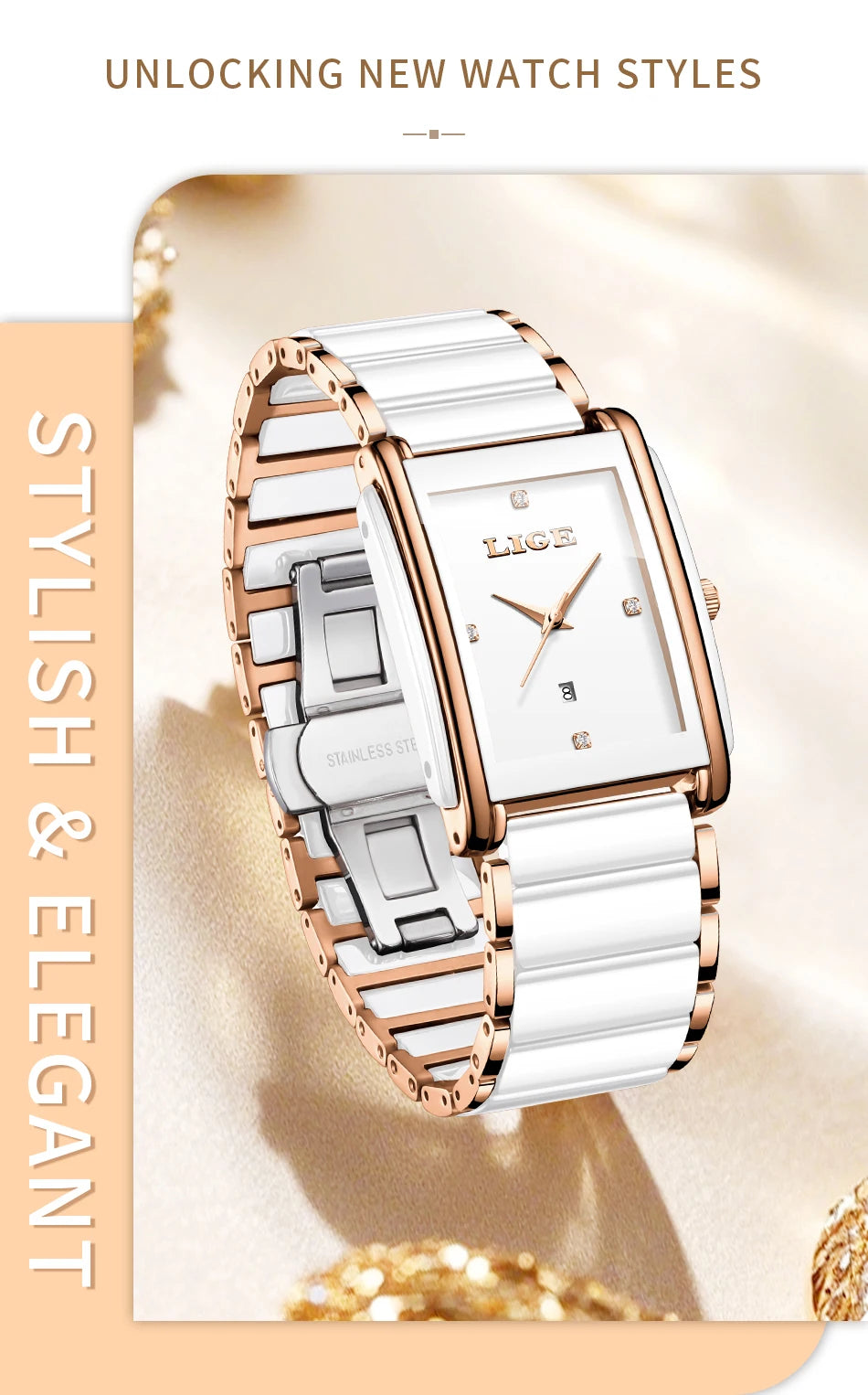 Elegant Square Ceramic Women’s Watch