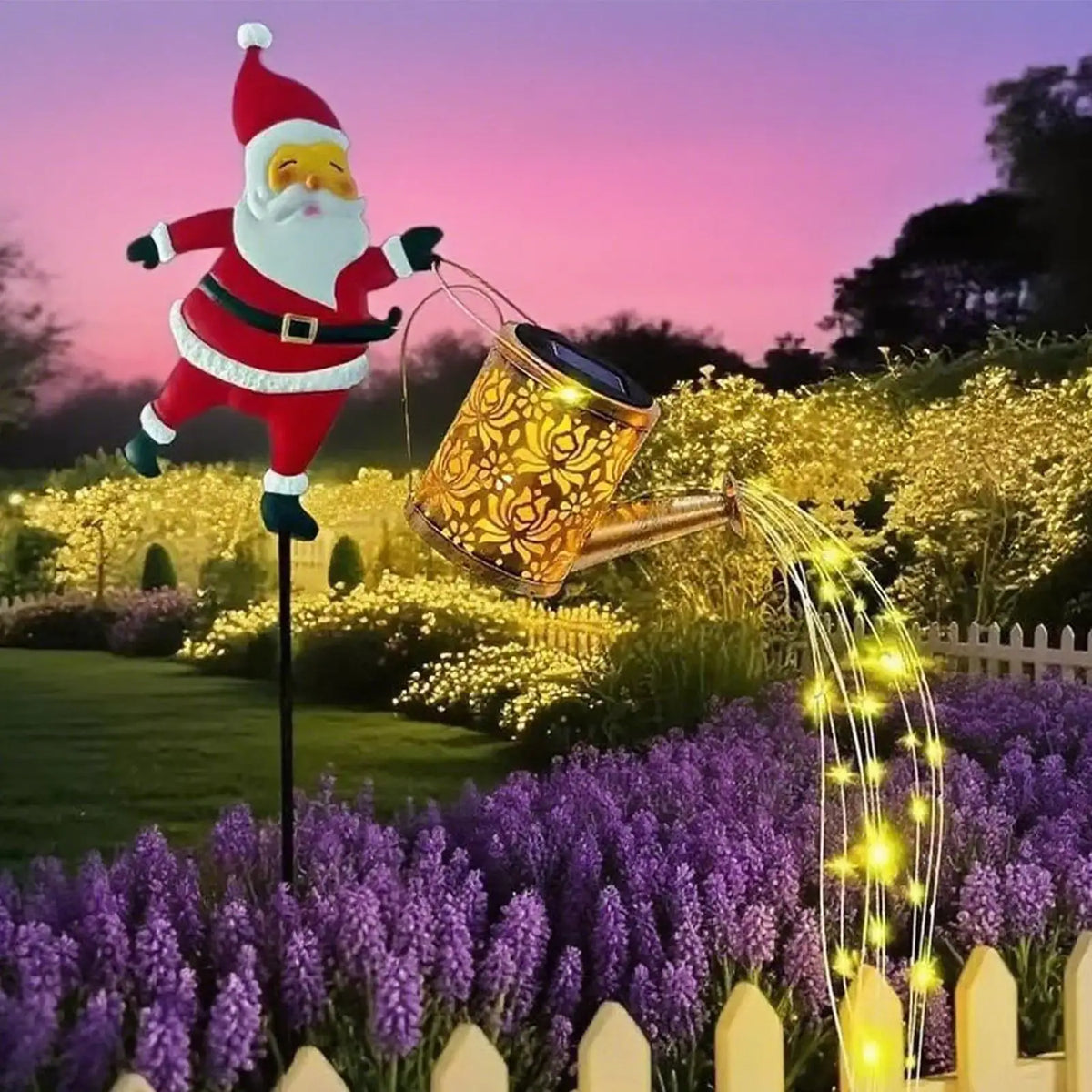 Solar Santa Watering Can Christmas Lights
