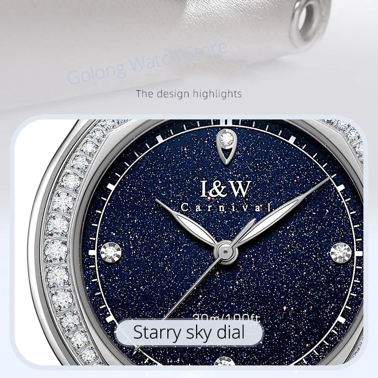 Diamond Leather Watch Sapphire & Waterproof