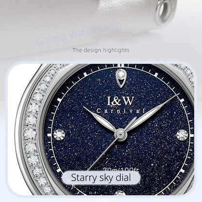 Diamond Leather Watch Sapphire & Waterproof
