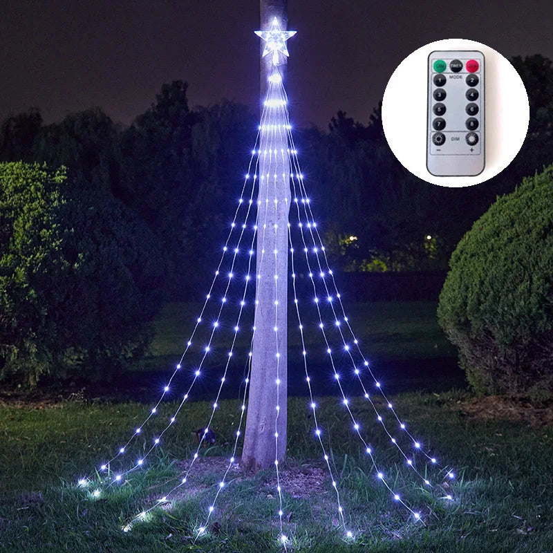 Christmas Tree Waterfall Star Lights