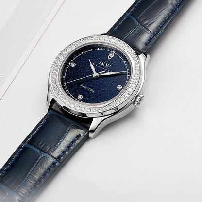 Diamond Leather Watch Sapphire & Waterproof