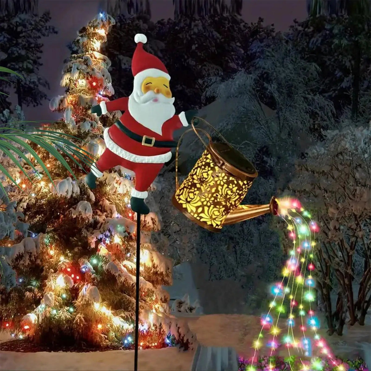 Solar Santa Watering Can Christmas Lights