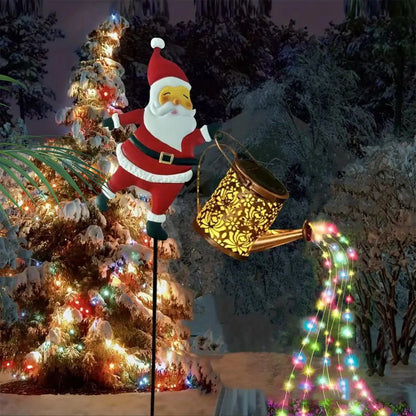 Solar Santa Watering Can Christmas Lights