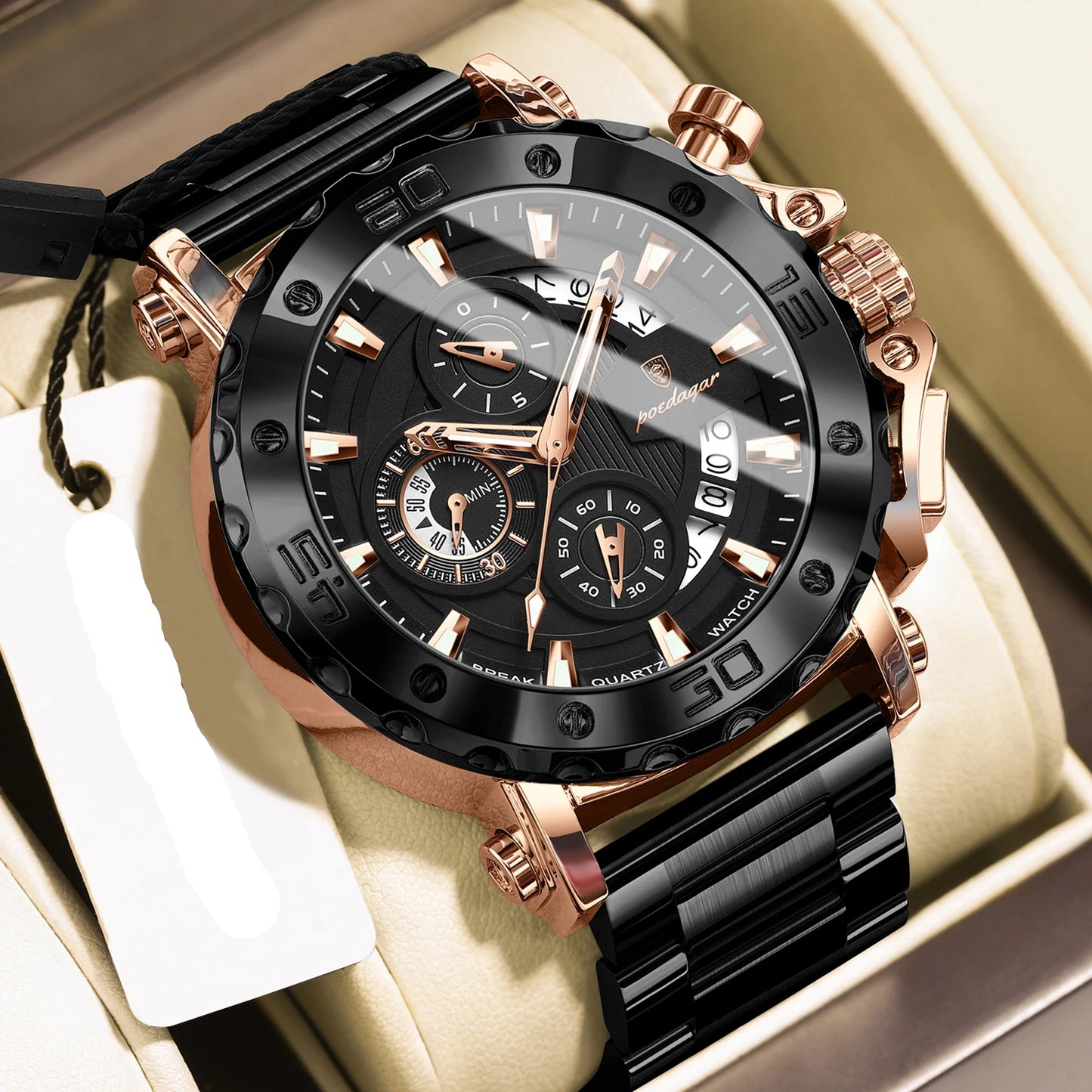 Luxury Men Wristwatch Date Luminous Waterproof Quartz Man Clock Chronograph Stainless Steel Fashion