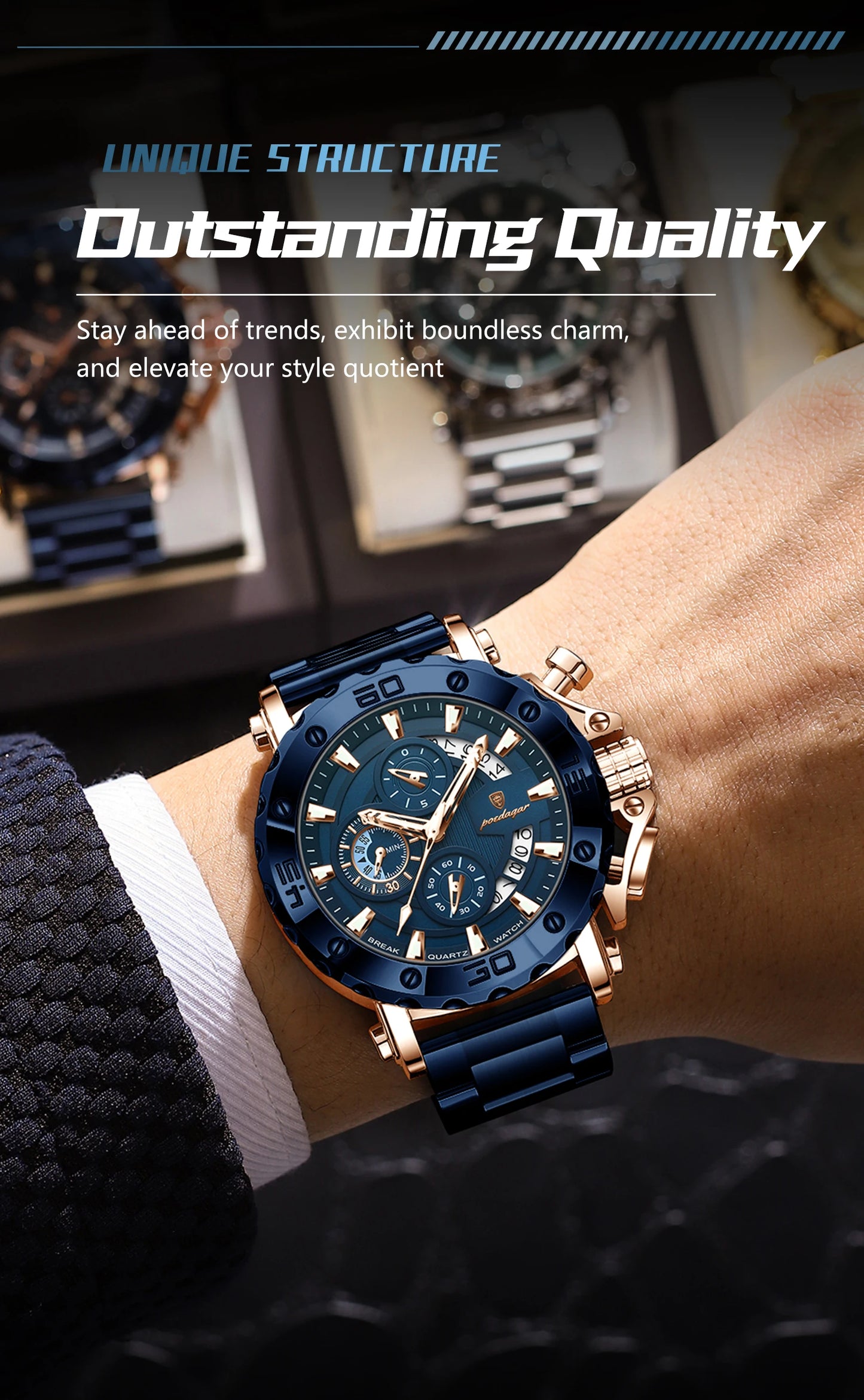 Luxury Men Wristwatch Date Luminous Waterproof Quartz Man Clock Chronograph Stainless Steel Fashion