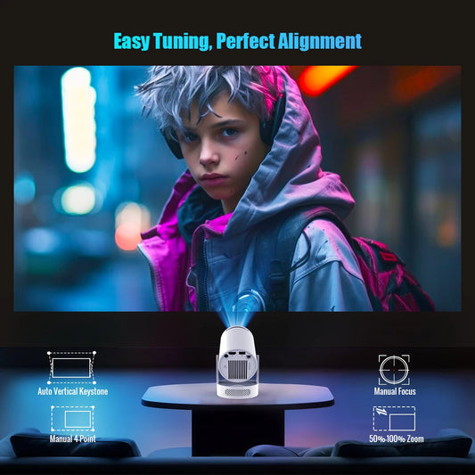 Pro + Projector 4K 720P With 5W Speaker Android 11 WiFi 6 BT5.4 Outdoor Video Home Theater Projector