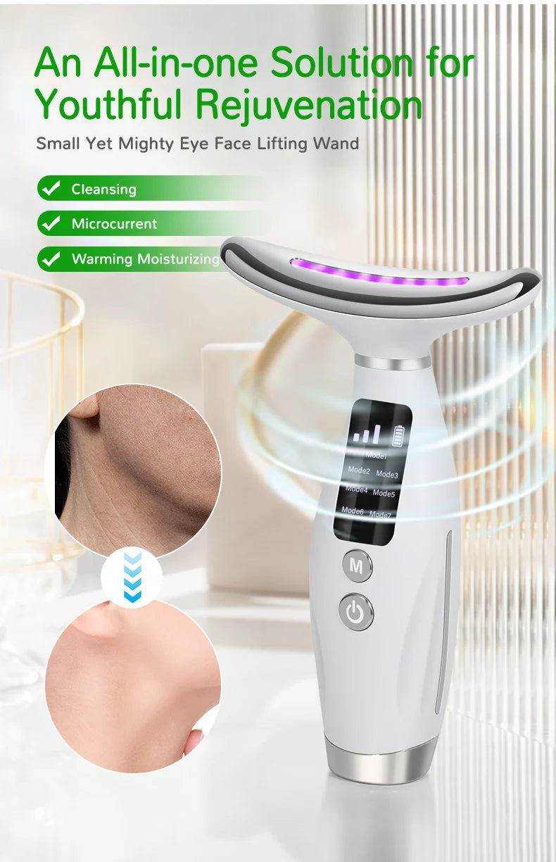 EMS Micro-current Neck Face Beauty Device 7 Color Facial Massager for Enhanced Face Neck and Shoulder Care with Vibrating - Global Mix