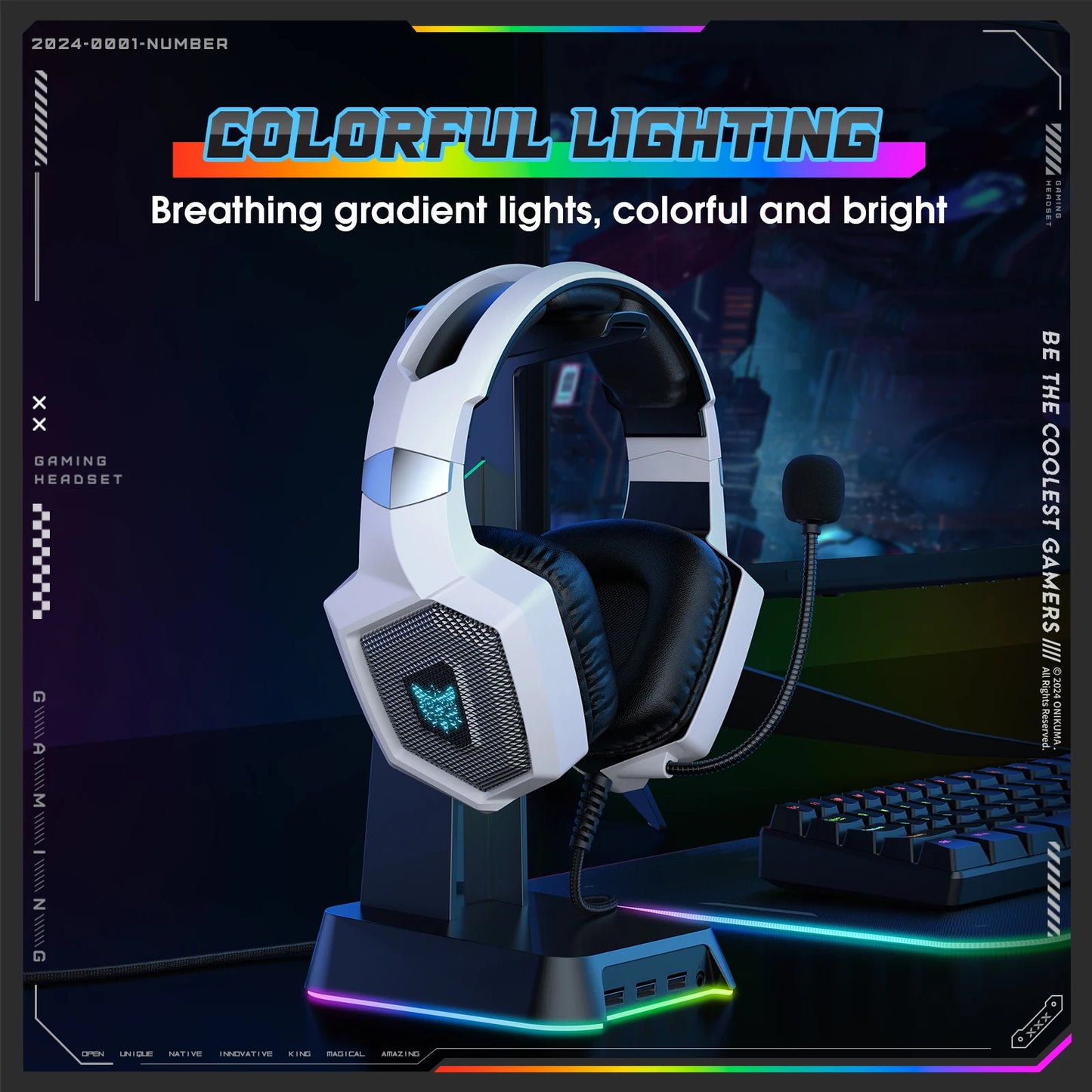 Gaming Headset W/Mic - Noise-Cancelling Mic, 7.1 Surround Sound, RGB Lights - PS5/PS4/Xbox/PC - Over-Ear Wired (3.5mm)