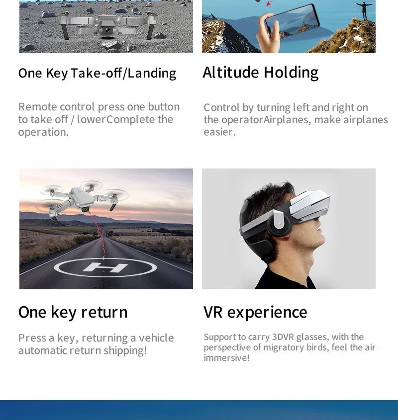 Pro WiFi FPV Drone - Single/Dual 4K/1080P Camera, Wide-Angle HD, Altitude Hold, Foldable Quadcopter RC Helicopter Toy