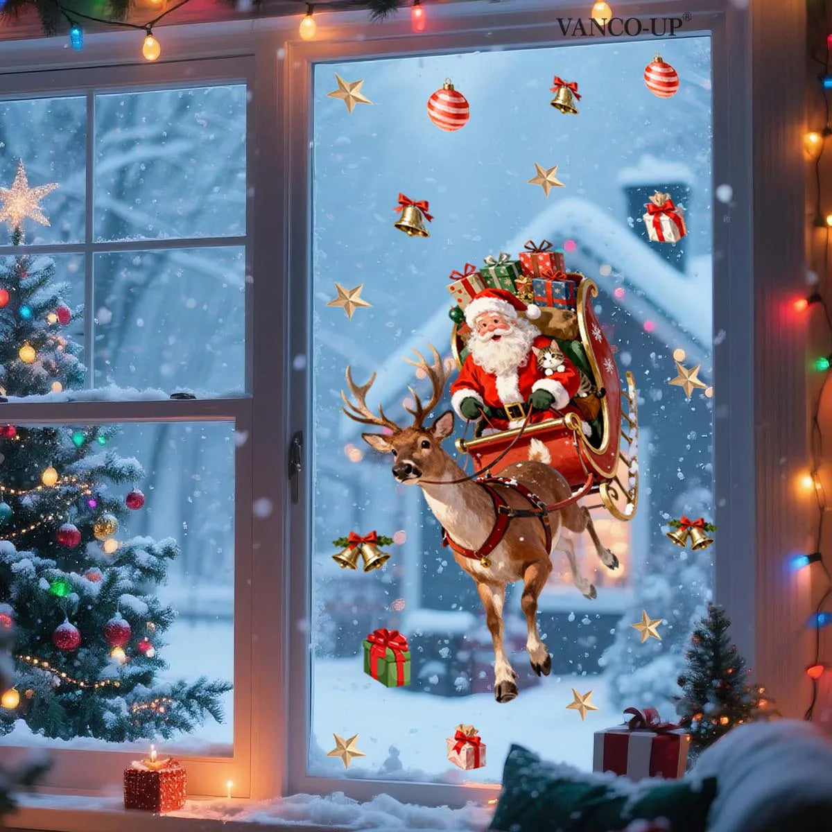 Santa Sleigh Christmas Window Clings