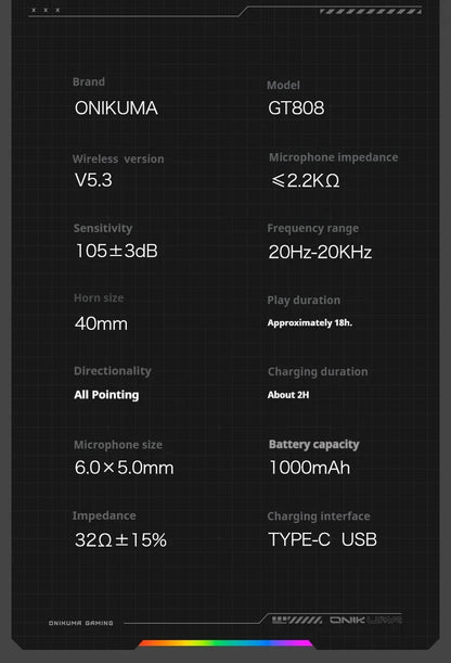 ONIKUMA Wireless Gaming Headset 3 Modes with Bendable HD Mic & Immersive Sound