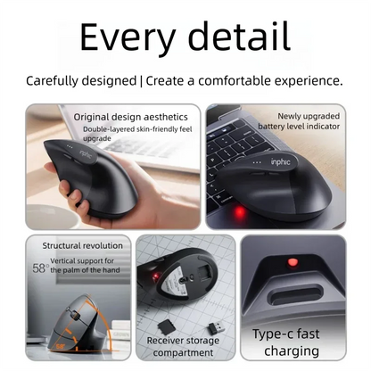 INPHIC X9 Pro Wireless Vertical Ergonomic Mouse